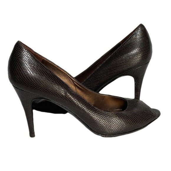 Ann Taylor Womens Peep Toe High Heel Pumps Size 8.5 Brown Textured Leather - Picture 5 of 11